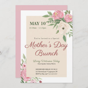 Invitation Pink Floral Church Fête des Mères Brunch