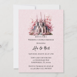 Invitation Pink Floral Church Peint Mariage Couples Douche