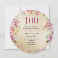 Pink Floral Country Gold 100e fête d'anniversaire