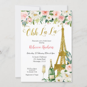 Invitation Pink Floral Eiffel Paris