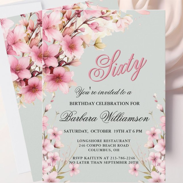 Invitation Pink Floral Elegance 60e anniversaire (Créateur téléchargé)