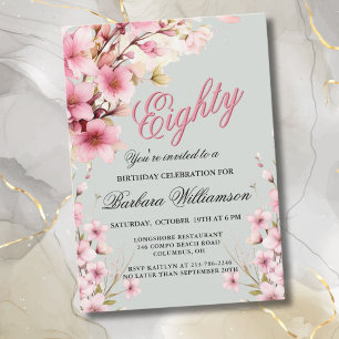 Invitation Pink Floral Elegance 80e fête d'anniversaire