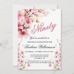 Invitation Pink Floral Elegance 90e fête d'anniversaire