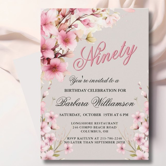 Invitation Pink Floral Elegance 90e fête d'anniversaire (Créateur téléchargé)
