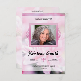 Invitation Pink Floral Funeral Program Card Template