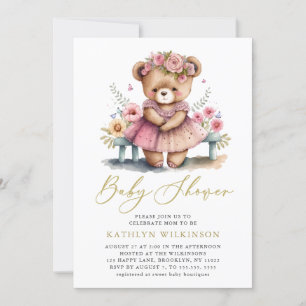 Invitation Pink Floral Greenery Élégant Baby shower Script