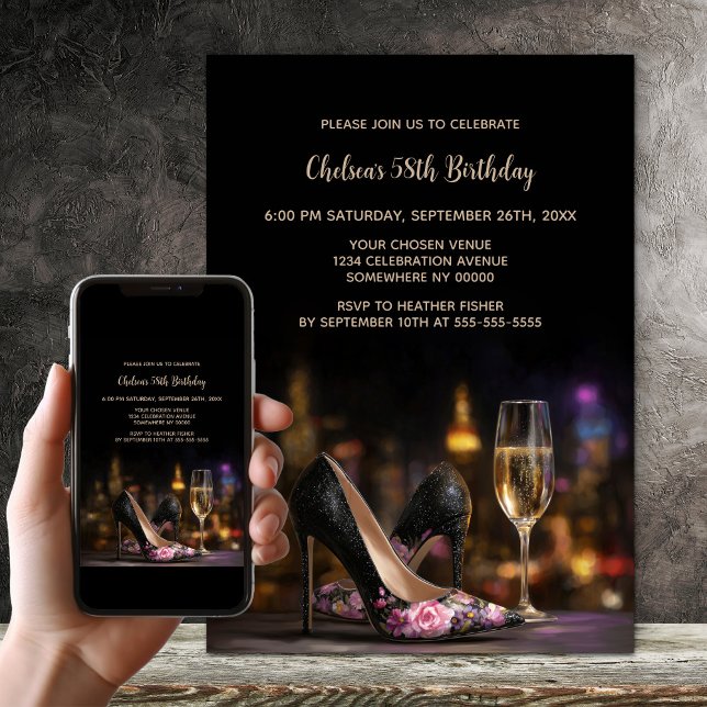 Invitation Pink Floral High Heel Shoes Birthday Party (Créateur téléchargé)