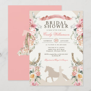 Invitation Pink Floral Horse Ranch Western Fête des mariées