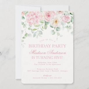 Invitation Pink Floral Hydrangea Botanique Anniversaire