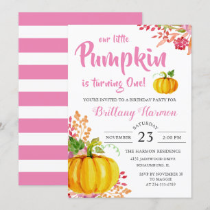 Invitation Pink Floral Little Citrouille 1er anniversaire Inv