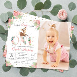 Invitation Pink Floral Little Deer Photo Premier anniversaire<br><div class="desc">Pink Floral Little Deer Premier Anniversaire Photo Invitation</div>