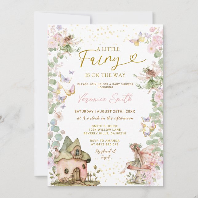 Invitation Pink Floral Little Fairy Baby Shower  (Devant)