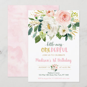 Invitation Pink Floral Little Miss Onederday premier annivers