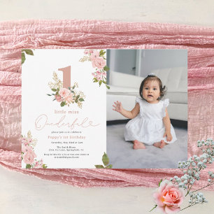 Invitation Pink Floral Little Miss Onederful 1er anniversaire