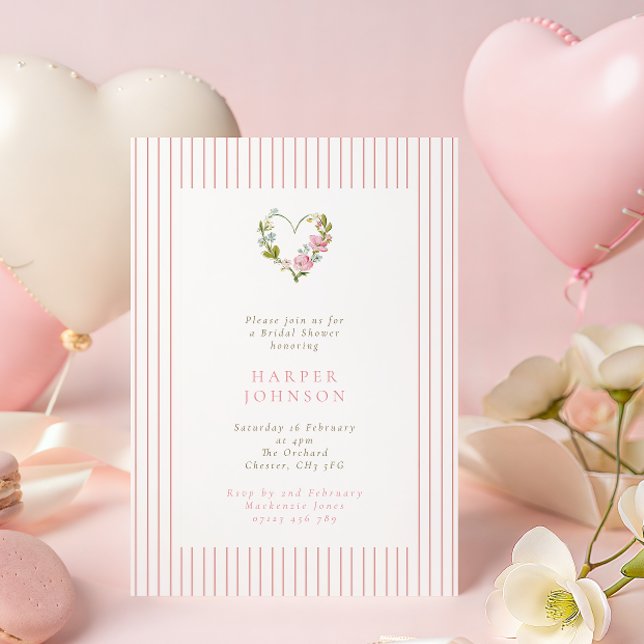 Invitation Pink Floral Love Heart Valentines Bridal Shower (Créateur téléchargé)