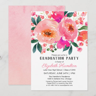 Invitation Pink Floral Lovely Bouquet Graduation Party