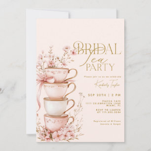 Invitation Pink Floral Mariée pour être Fête des mariées Tea 