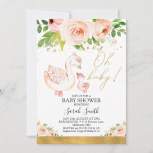 Invitation Pink Floral Mère Canard Baby shower