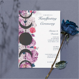 Invitation Pink Floral Moon Phase Wiccan Handfasting
