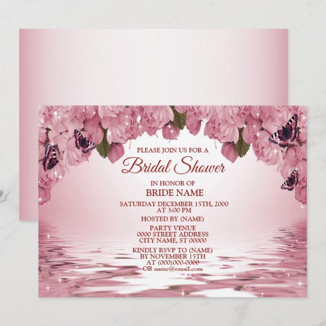 Invitation Pink Floral Nature Butterfly Outdoor Bridal Shower (Devant / Derrière)