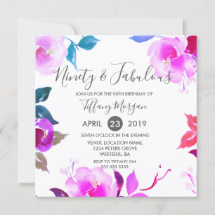 Invitation Pink Floral Ninety et fabuleux 90e anniversaire fê