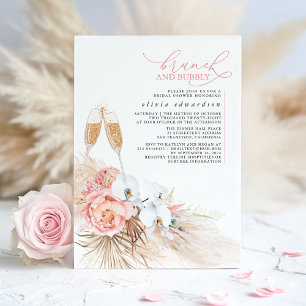 Invitation Pink Floral Pampas Grass Brunch and Bubbly