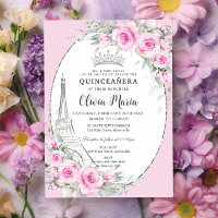 Pink Floral Paris Papillons Quinceañera Sweet 16