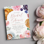 Invitation Pink Floral Peony Bridal Shower Brunch<br><div class="desc">Invite guests for an elegant bridal shower brunch with these beautiful watercolor invitations. Design features your celebration details in modern lettering,  surrounded by illustrations of breakfast pastries,  croissants,  macarons,  coffee,  and pink peony flowers.</div>