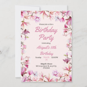 Invitation Pink Floral Personnalisable Anniversaire Fête Invi