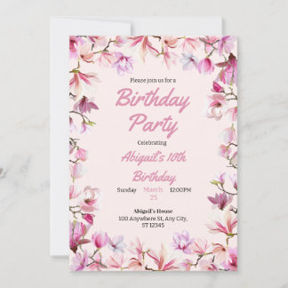 Invitation Pink Floral Personnalisable Anniversaire Fête Invi