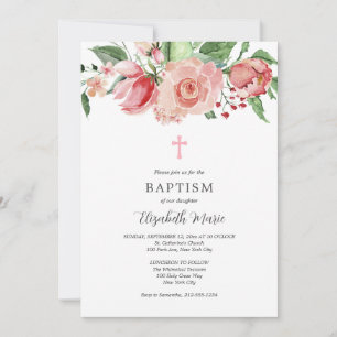 Invitation Pink Floral Photo Bible Verse Baptême pour les fil