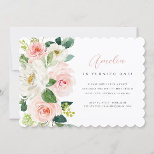 Invitation Pink Floral Première fête d'anniversaire Invitatio