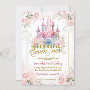 Invitation Pink Floral Princess Royal Castle 7e anniversaire