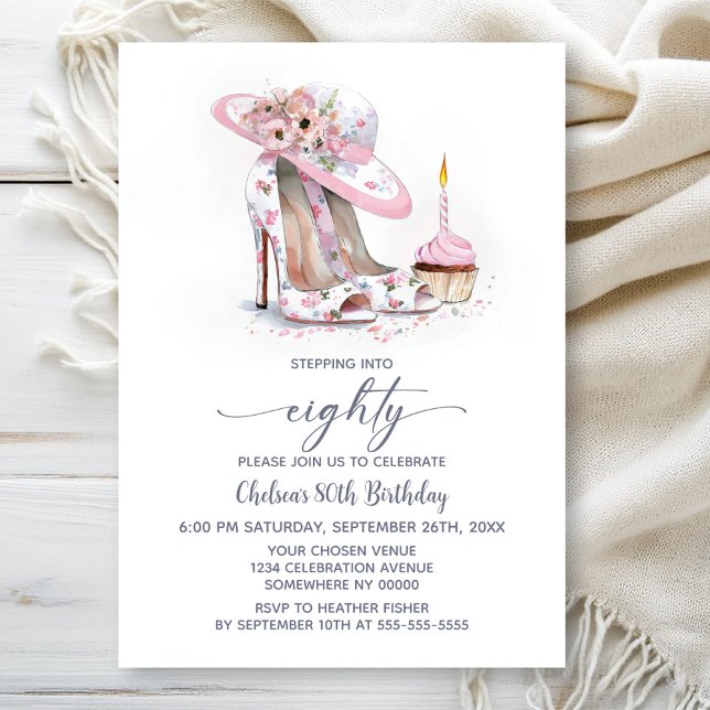Invitation Pink Floral Stiletto Shoes 80th Birthday Party (Créateur téléchargé)