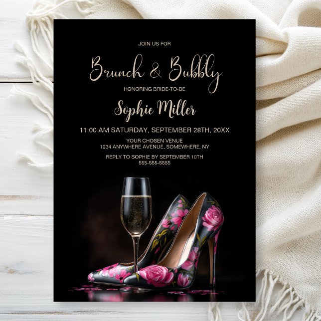 Invitation Pink Floral Stiletto Shoes Brunch and Bubbly (Créateur téléchargé)