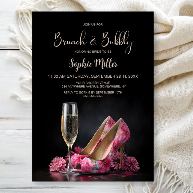 Invitation Pink Floral Stiletto Shoes Brunch and Bubbly (Créateur téléchargé)