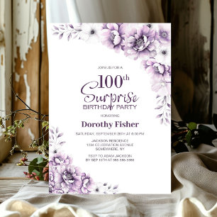 Invitation Pink Floral Surprise 100e fête d'anniversaire