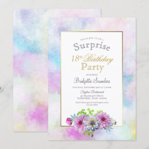 Invitation Pink Floral Surprise 18ème anniversaire
