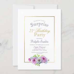 Invitation Pink Floral Surprise 21ème anniversaire