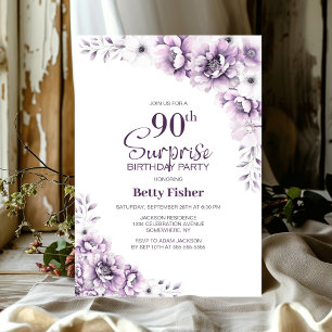 Invitation Pink Floral Surprise 90ème anniversaire