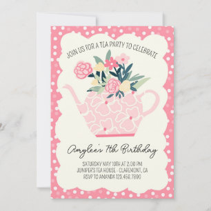 Invitation Pink Floral Tea Party Fille Anniversaire Invitatio