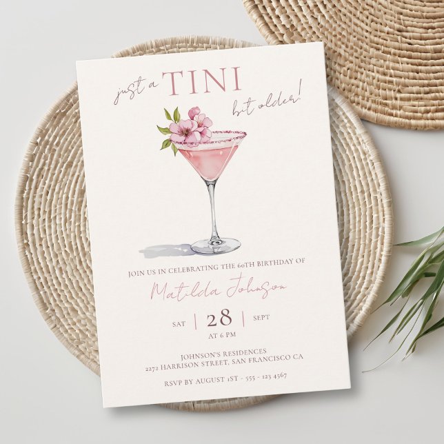 Invitation Pink Floral Tini Bit Ancien 60e anniversaire (Pink Floral Tini Bit Older 60th Birthday Invitation)