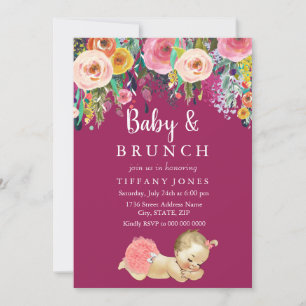 Invitation Pink Floral Vintage Baby Brunch Baby shower Invita