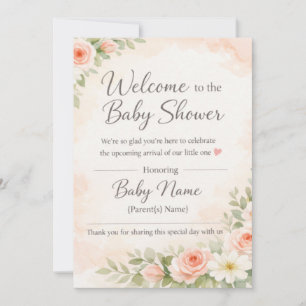 Invitation Pink Floral Watercolor Baby Shower Welcome Sign – 