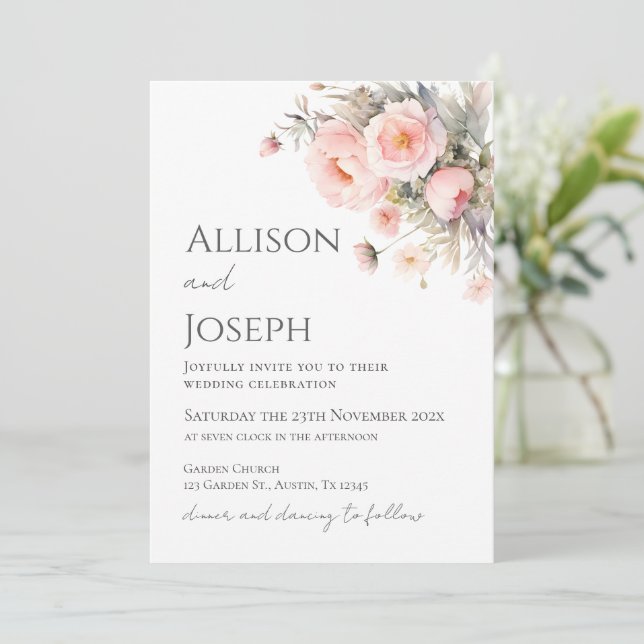 Invitation Pink Floral Wedding  (Debout devant)