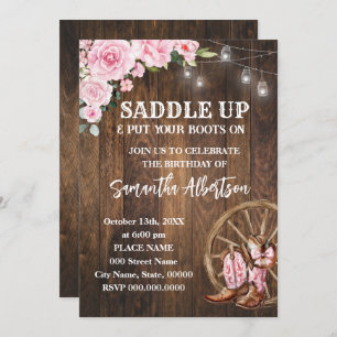 Invitation Pink Floral Western Cowgirl Anniversaire Pays