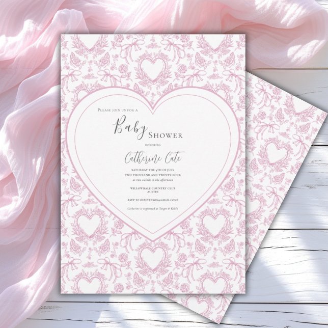 Invitation Pink Floral Whimsical Heart Baby Shower  Invitatio (Créateur téléchargé)