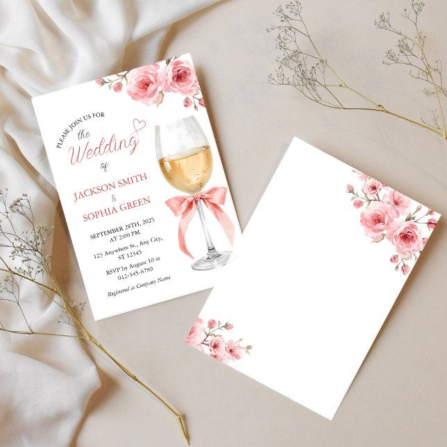 Invitation Pink Floral Wine Glass Watercolor Wedding (Créateur téléchargé)