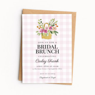 Invitation Pink Flower Basket Bridal Shower Brunch