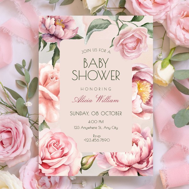 Invitation Pink flower bloom baby shower (Créateur téléchargé)